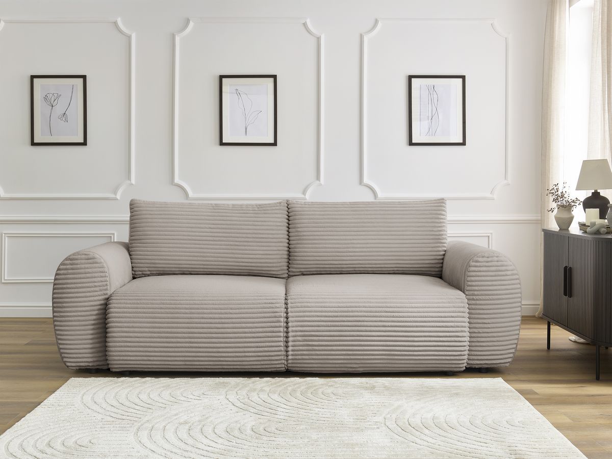 Canapé droit convertible coffre LUCIEN gros côtelé doux taupe — vue 5