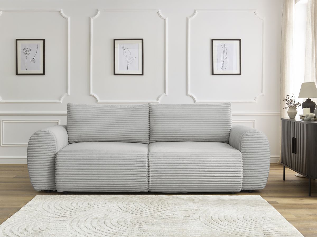 Canapé droit convertible coffre LUCIEN gros côtelé doux gris clair — vue 5