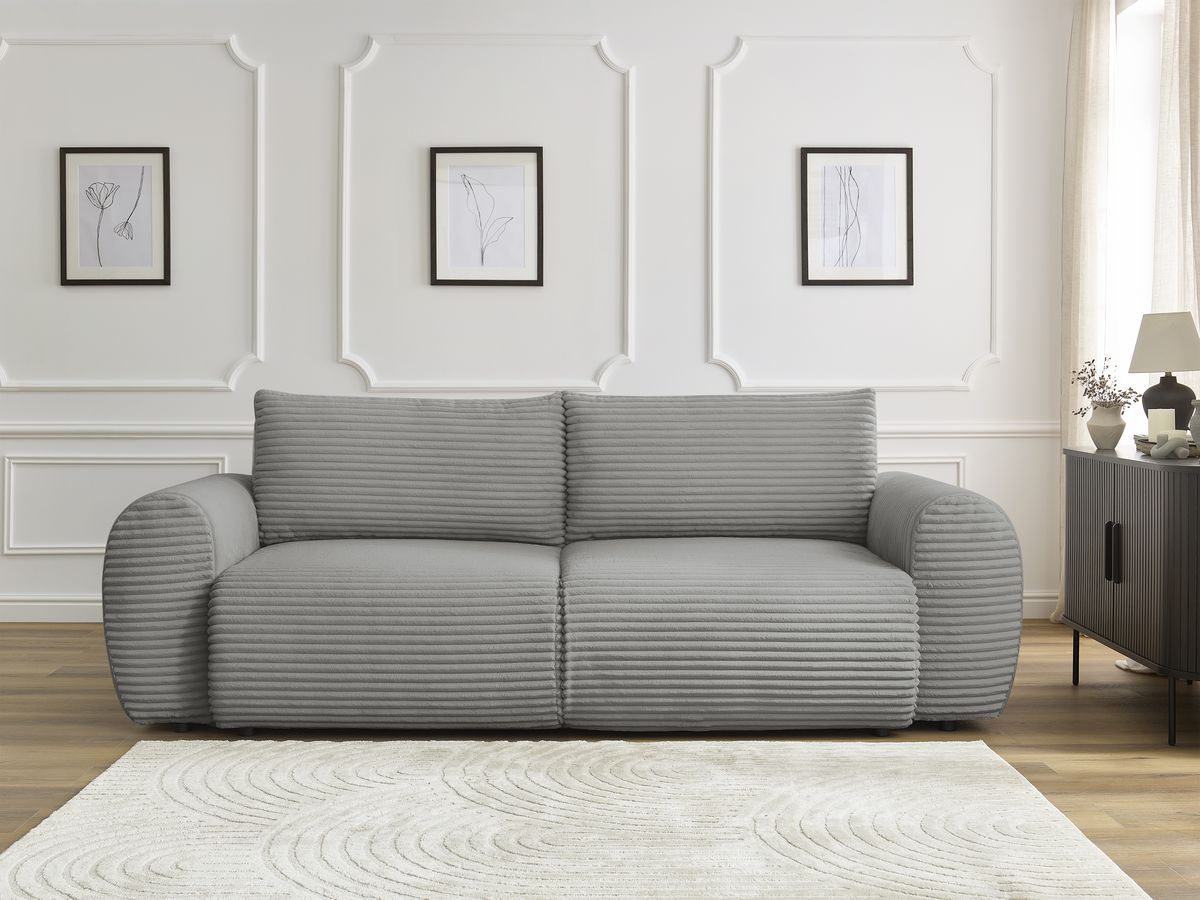 Canapé droit convertible coffre LUCIEN gros côtelé doux gris foncé — vue 5