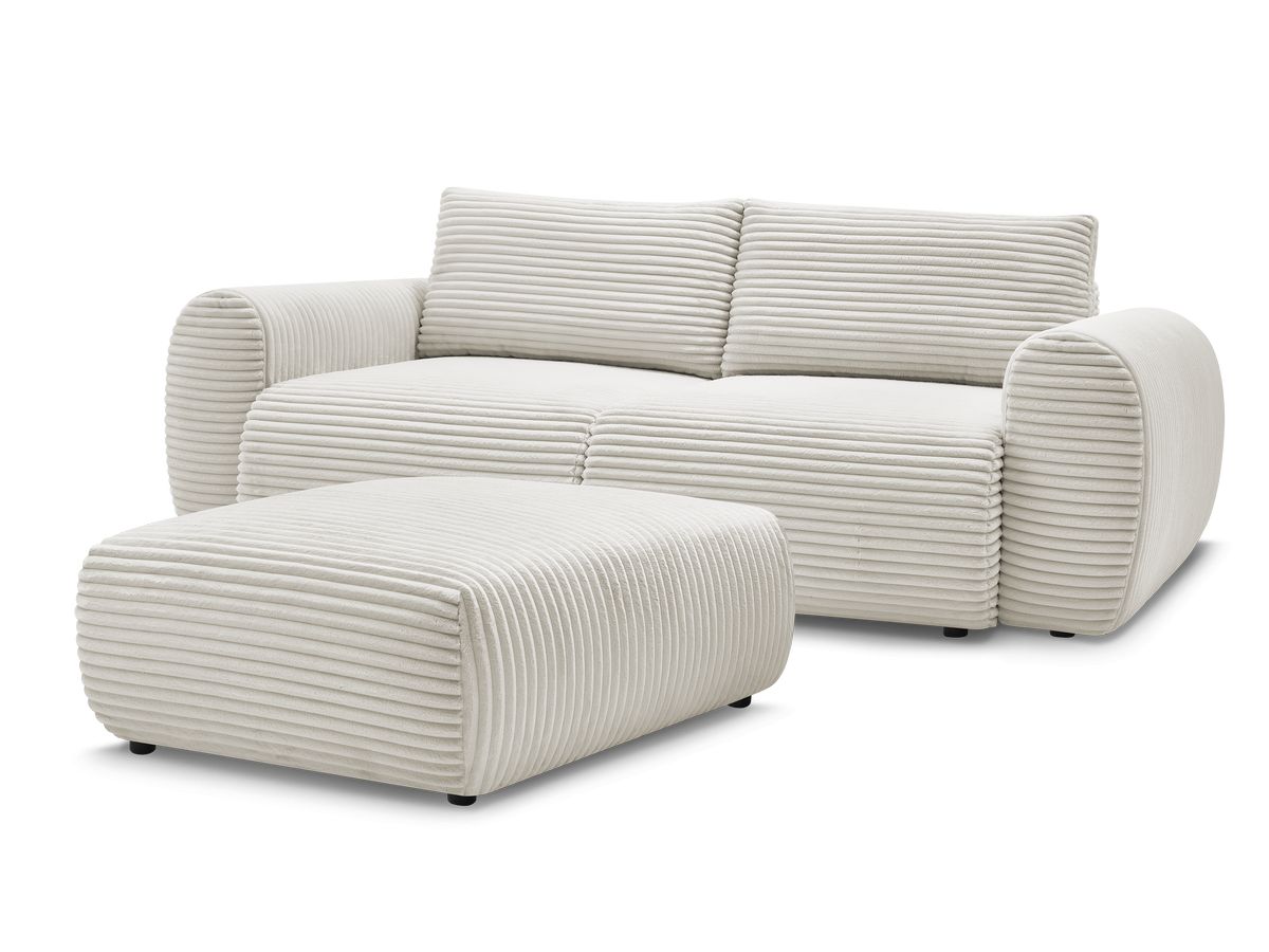 Canapé droit convertible coffre LUCIEN gros côtelé doux avec pouf