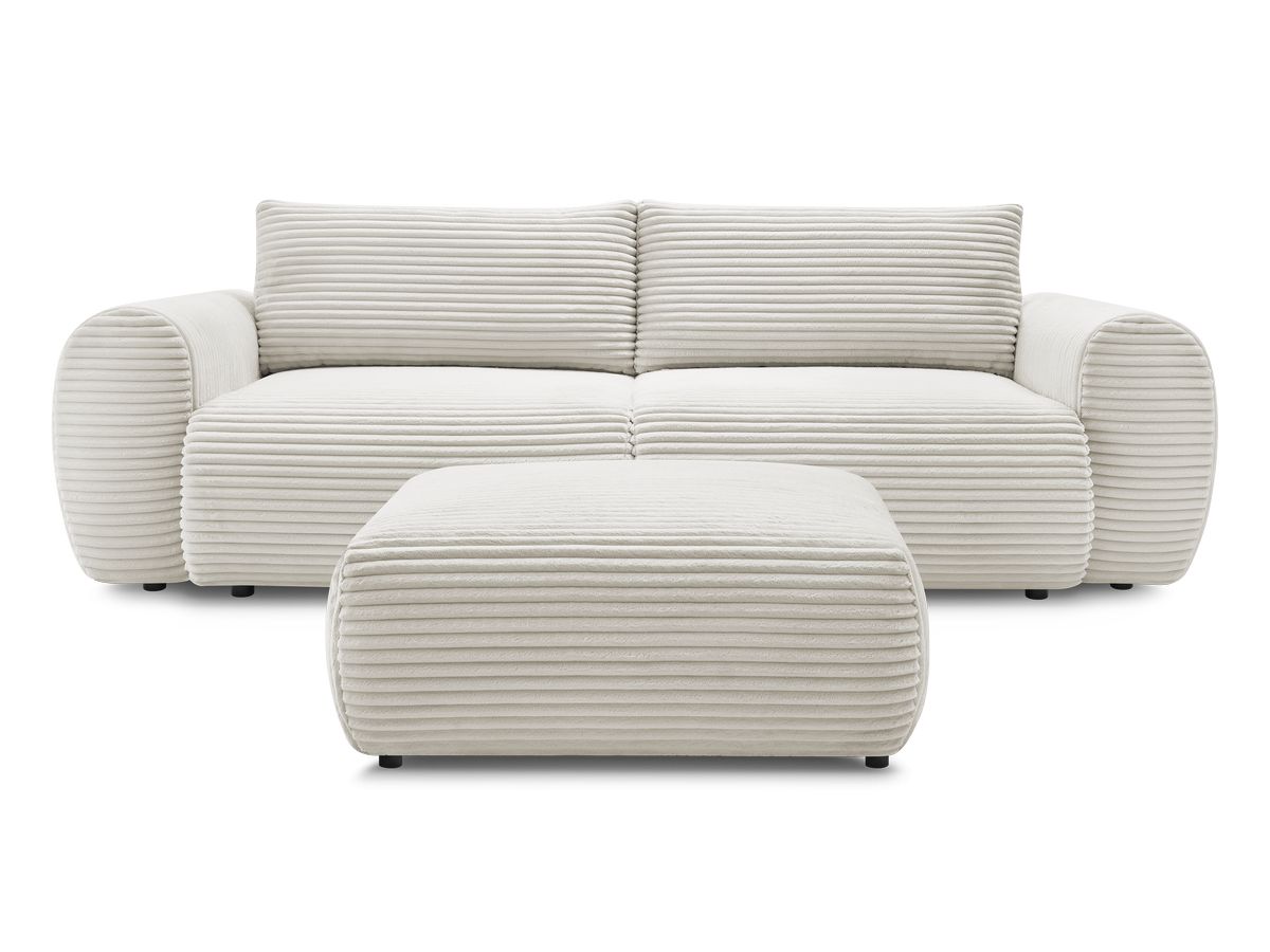 Canapé droit convertible coffre LUCIEN gros côtelé doux avec pouf