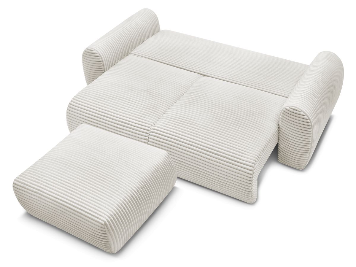 Canapé droit convertible coffre LUCIEN gros côtelé doux avec pouf