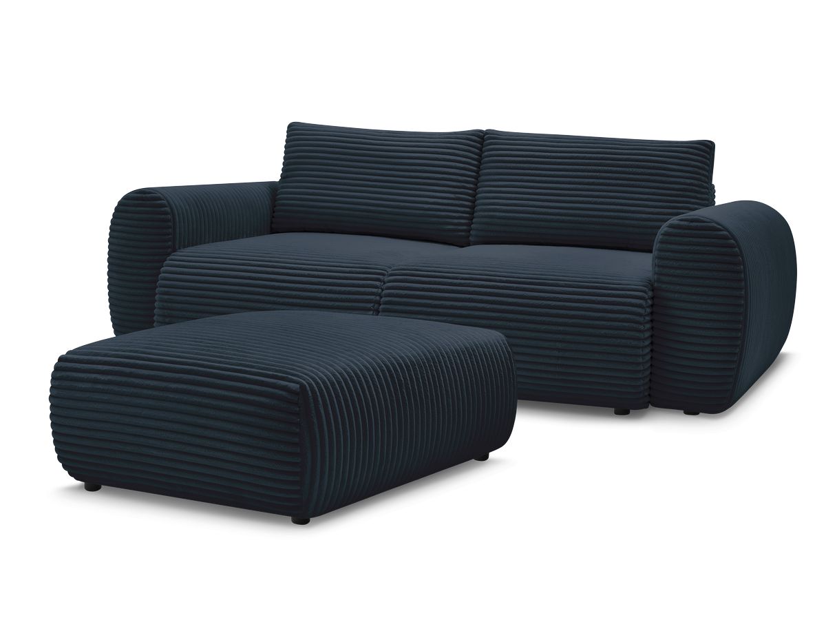 Canapé droit convertible coffre LUCIEN gros côtelé doux avec pouf