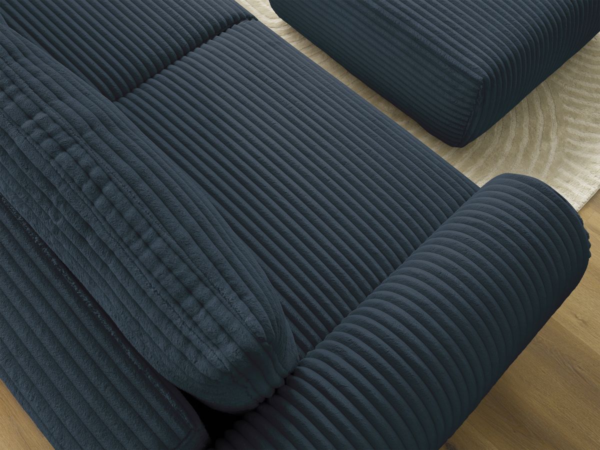 Canapé droit convertible coffre LUCIEN gros côtelé doux avec pouf