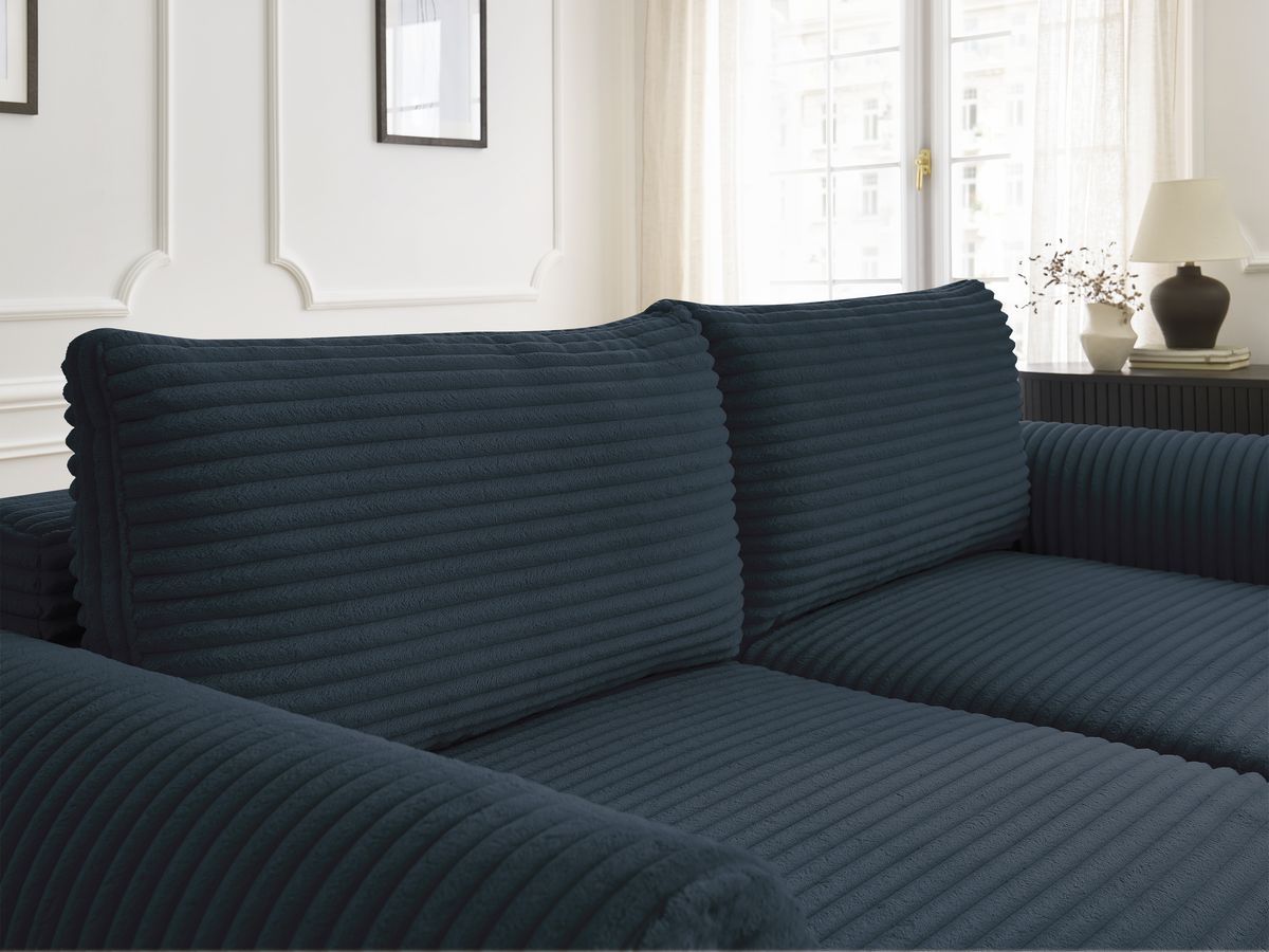 Canapé droit convertible coffre LUCIEN gros côtelé doux avec pouf