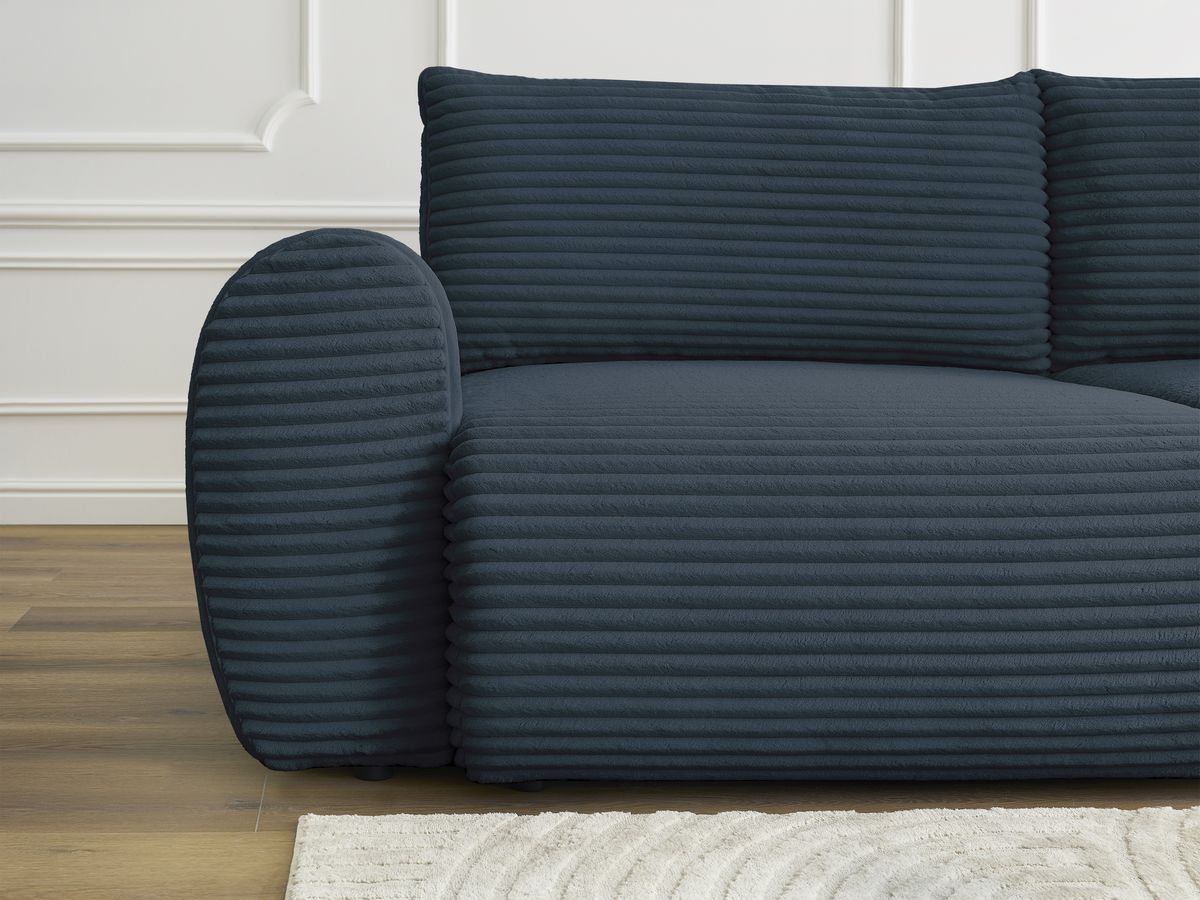 Canapé droit convertible coffre LUCIEN gros côtelé doux avec pouf