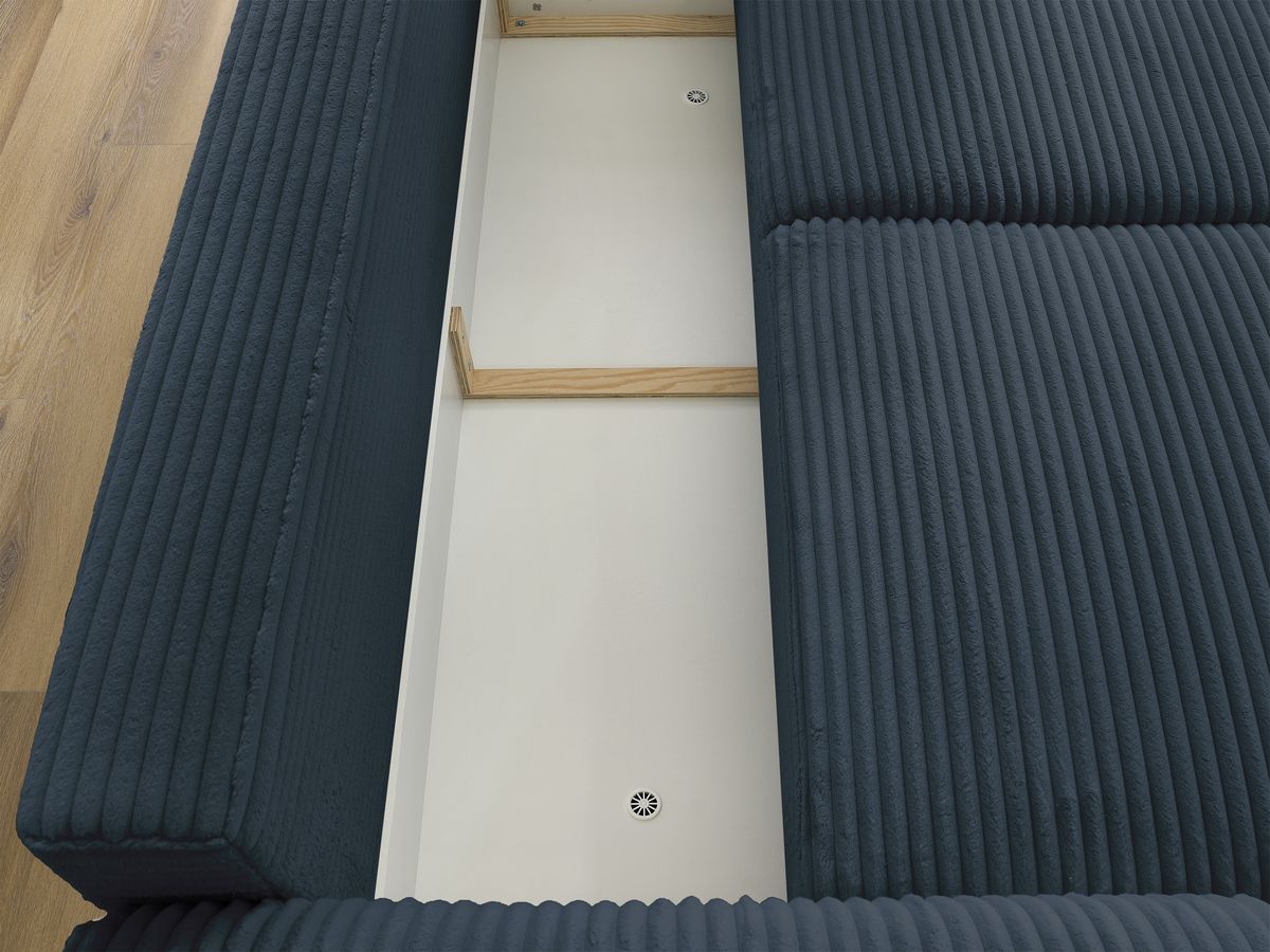 Canapé droit convertible coffre LUCIEN gros côtelé doux avec pouf
