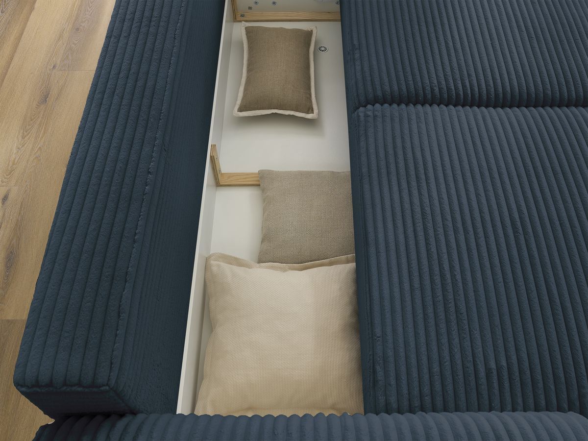 Canapé droit convertible coffre LUCIEN gros côtelé doux avec pouf