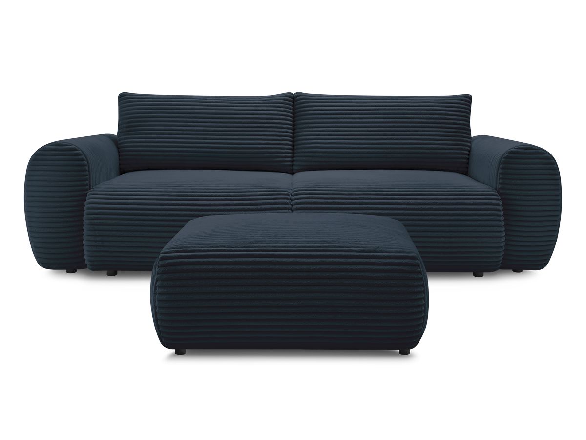 Canapé droit convertible coffre LUCIEN gros côtelé doux avec pouf