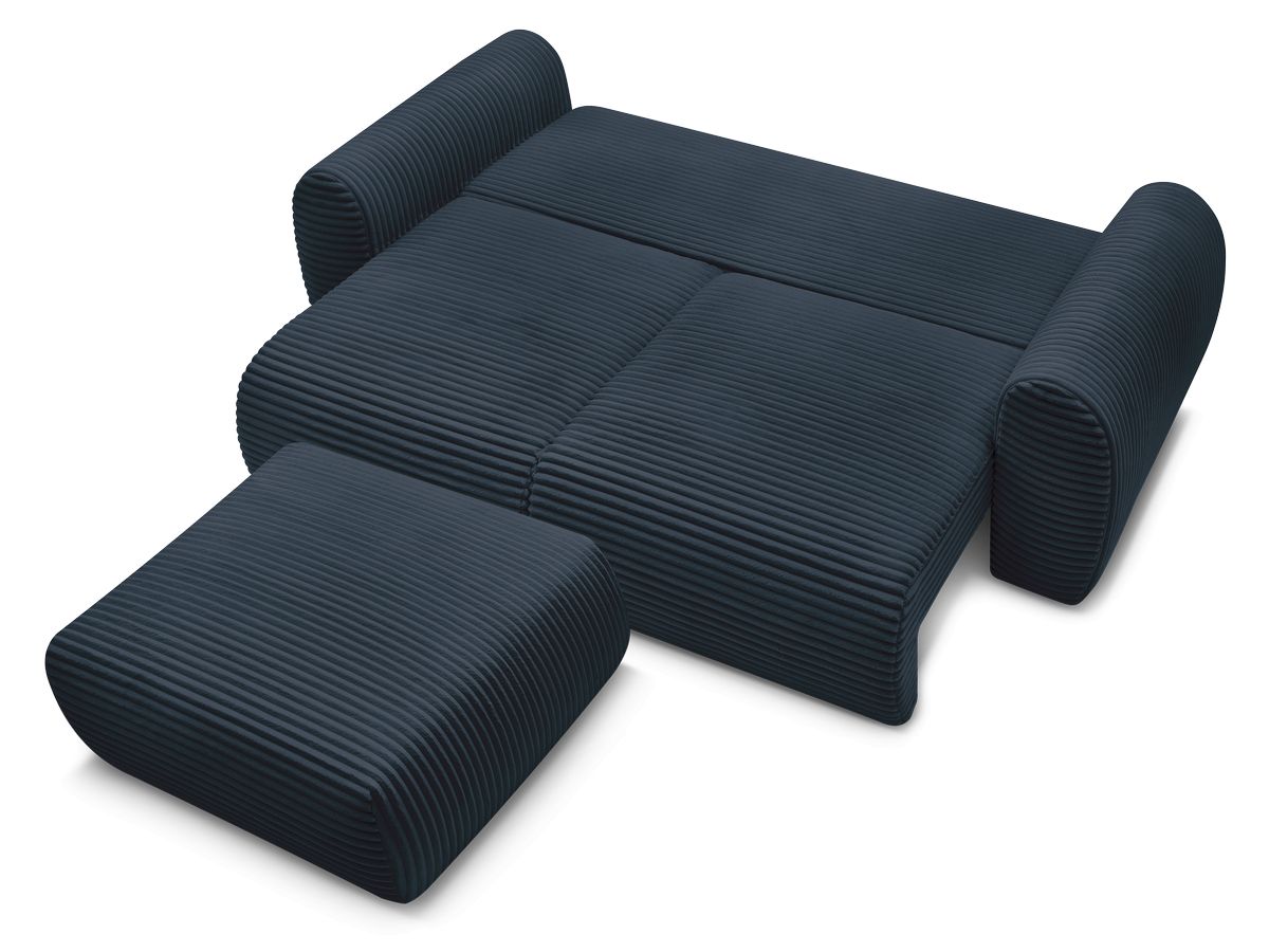 Canapé droit convertible coffre LUCIEN gros côtelé doux avec pouf