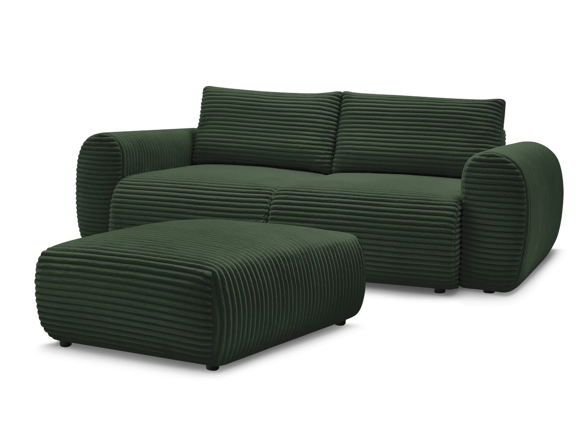 Canapé droit convertible coffre LUCIEN gros côtelé doux avec pouf
