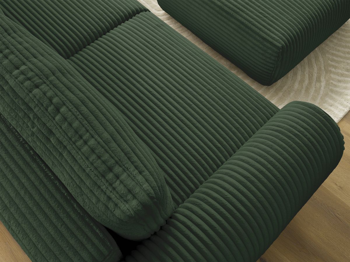Canapé droit convertible coffre LUCIEN gros côtelé doux avec pouf
