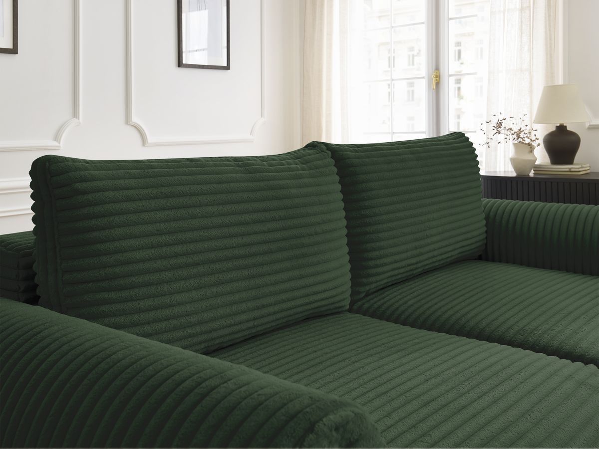Canapé droit convertible coffre LUCIEN gros côtelé doux avec pouf