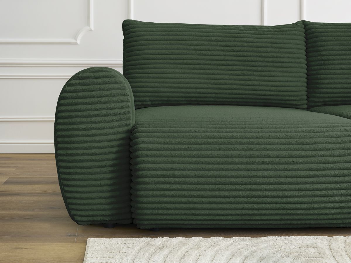 Canapé droit convertible coffre LUCIEN gros côtelé doux avec pouf