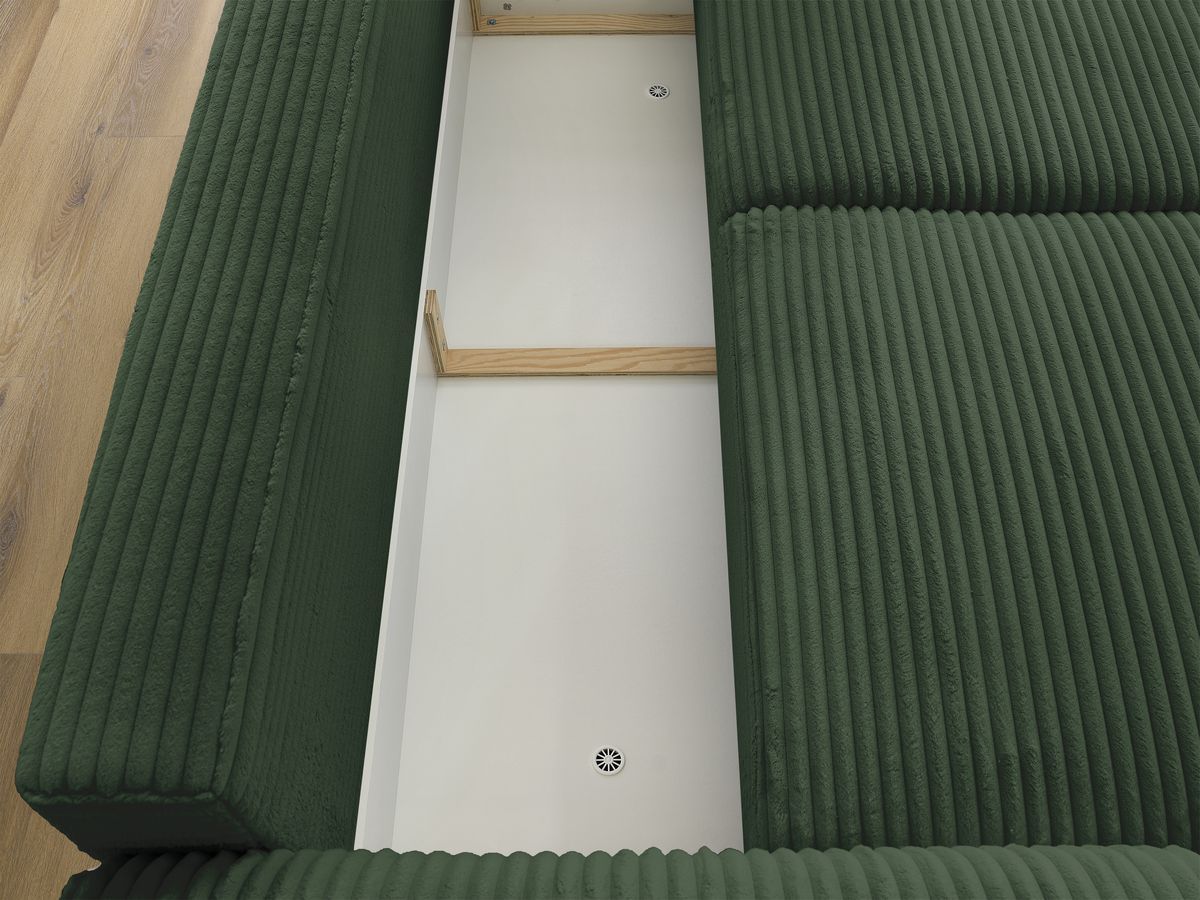 Canapé droit convertible coffre LUCIEN gros côtelé doux avec pouf