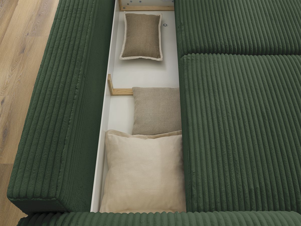 Canapé droit convertible coffre LUCIEN gros côtelé doux avec pouf