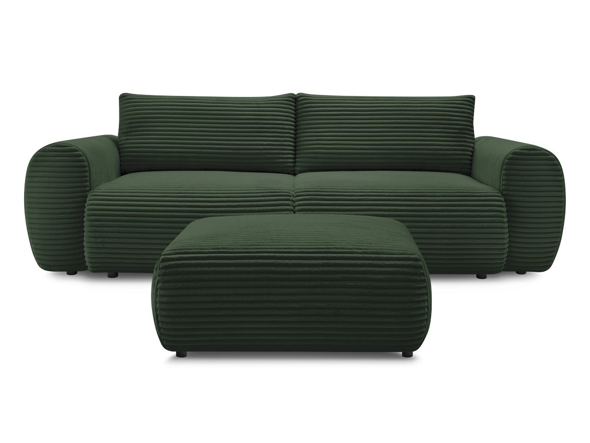 Canapé droit convertible coffre LUCIEN gros côtelé doux avec pouf