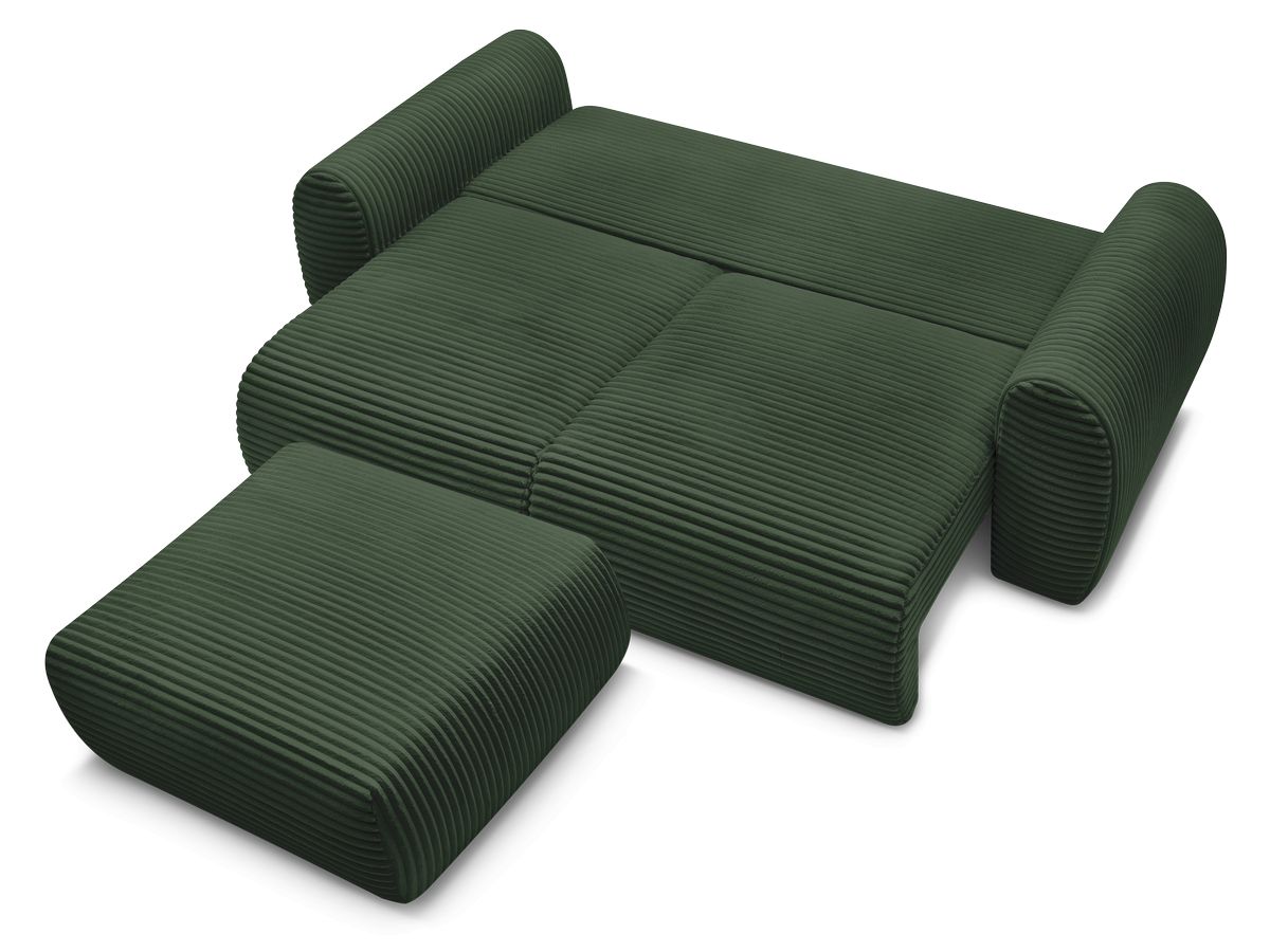 Canapé droit convertible coffre LUCIEN gros côtelé doux avec pouf