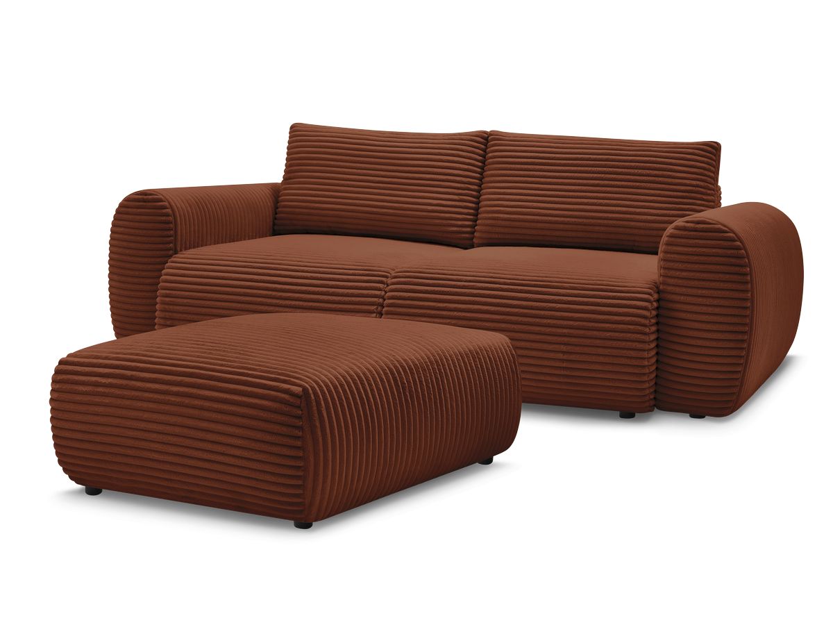 Canapé droit convertible coffre LUCIEN gros côtelé doux avec pouf