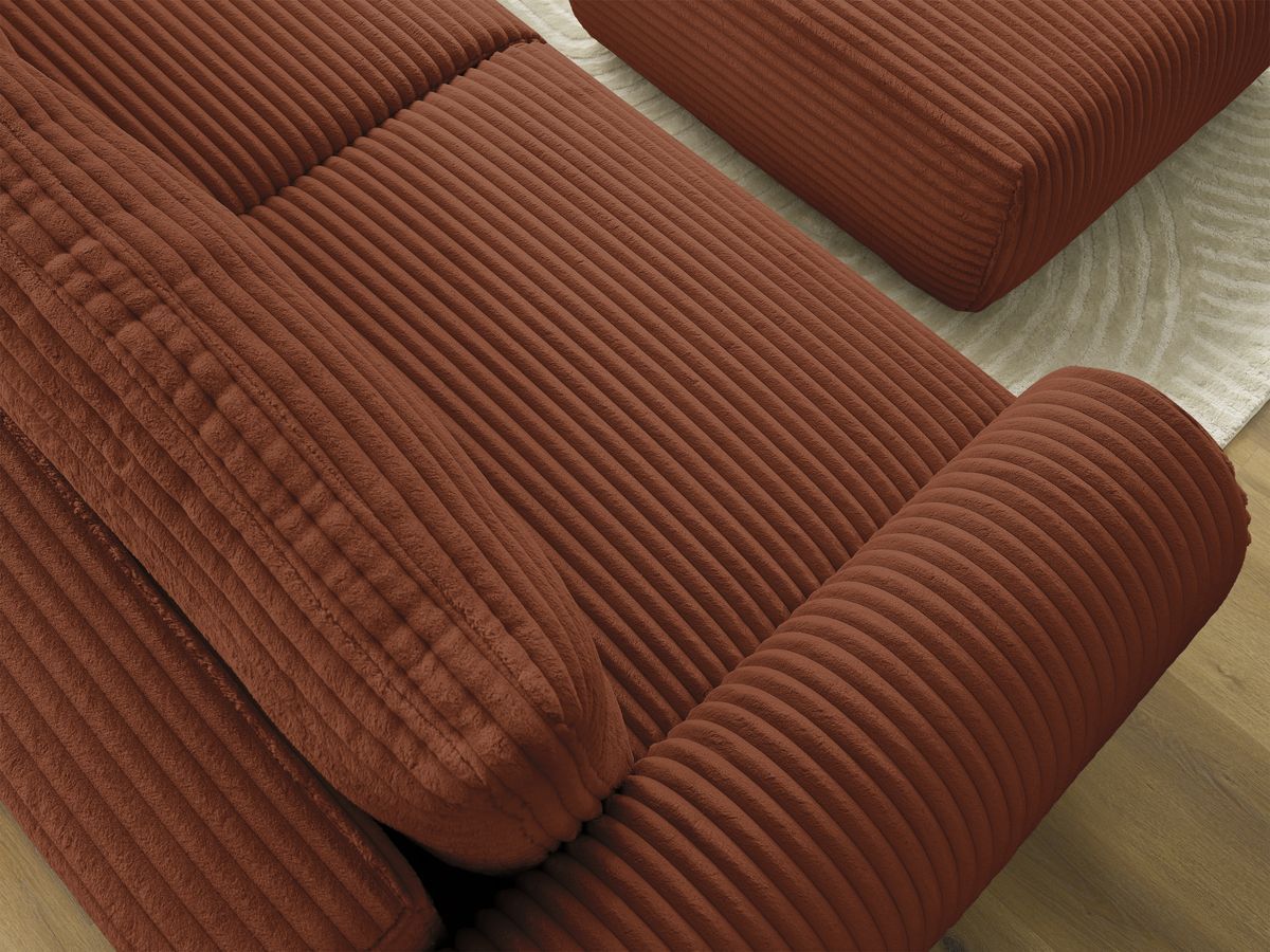 Canapé droit convertible coffre LUCIEN gros côtelé doux avec pouf