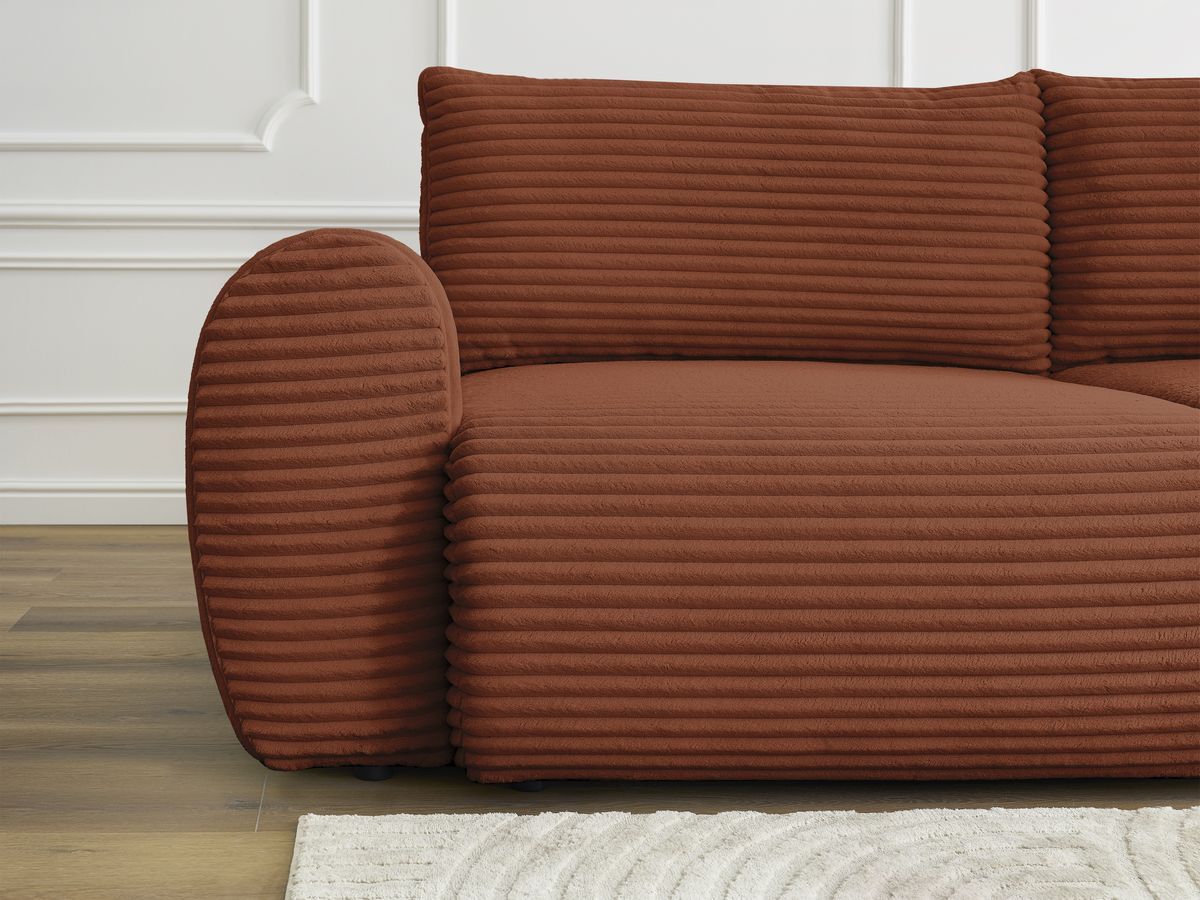 Canapé droit convertible coffre LUCIEN gros côtelé doux avec pouf