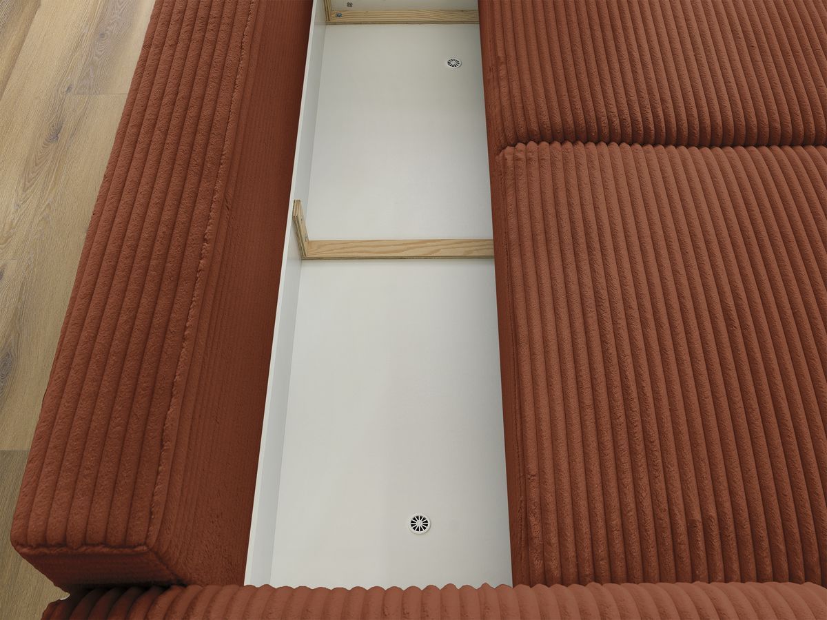 Canapé droit convertible coffre LUCIEN gros côtelé doux avec pouf