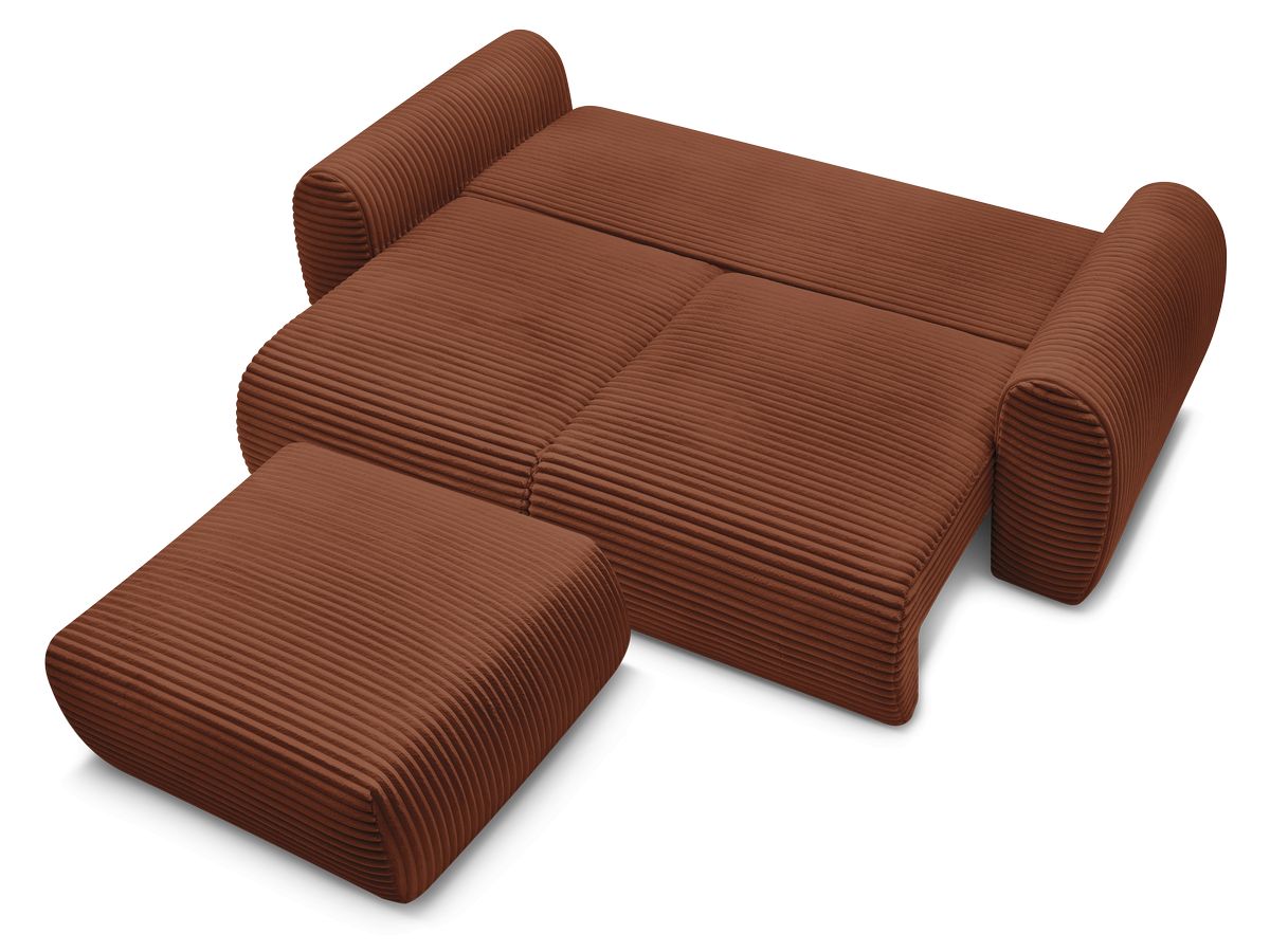 Canapé droit convertible coffre LUCIEN gros côtelé doux avec pouf