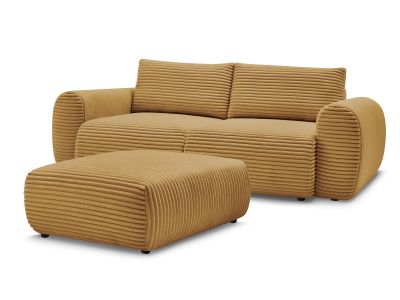 Canapé droit convertible coffre LUCIEN gros côtelé doux avec pouf