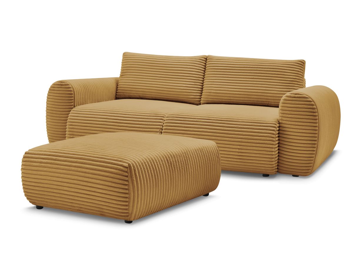 Canapé droit convertible coffre LUCIEN gros côtelé doux avec pouf