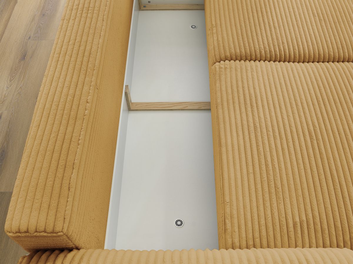 Canapé droit convertible coffre LUCIEN gros côtelé doux avec pouf