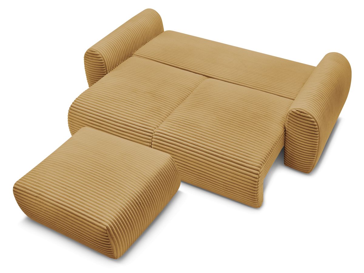 Canapé droit convertible coffre LUCIEN gros côtelé doux avec pouf