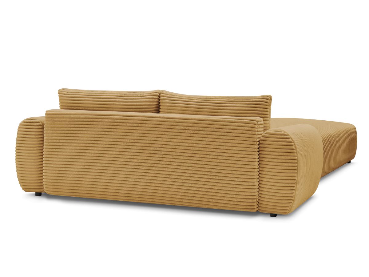 Canapé droit convertible coffre LUCIEN gros côtelé doux avec pouf