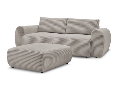 Canapé droit convertible coffre LUCIEN gros côtelé doux avec pouf
