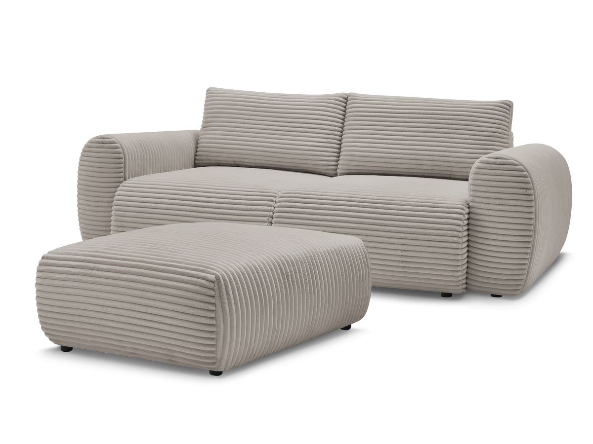 Canapé droit convertible coffre LUCIEN gros côtelé doux avec pouf