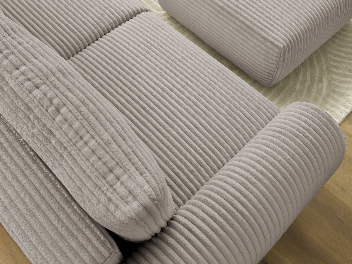 Canapé droit convertible coffre LUCIEN gros côtelé doux avec pouf