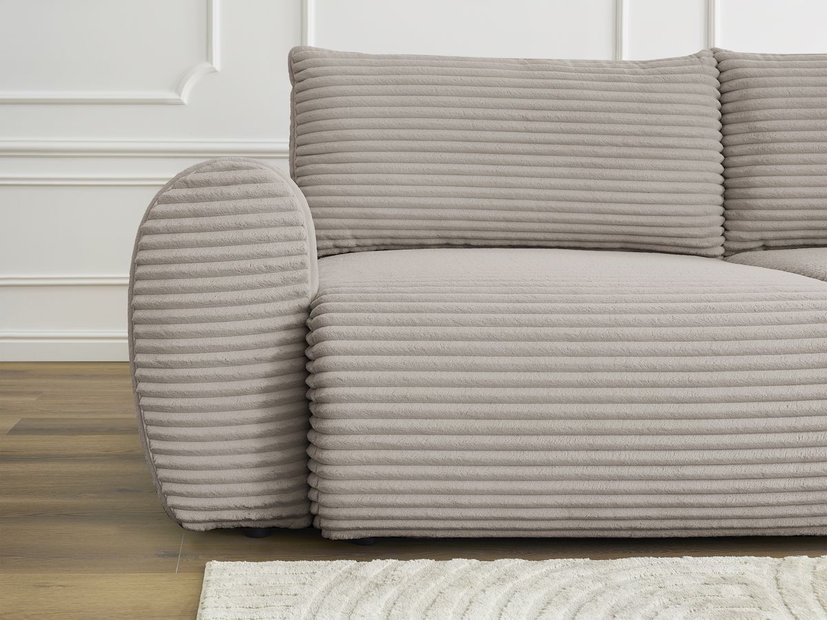 Canapé droit convertible coffre LUCIEN gros côtelé doux avec pouf