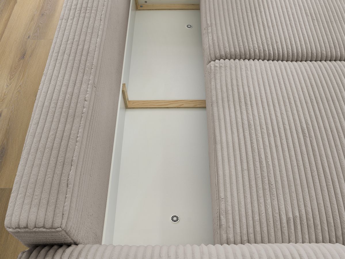 Canapé droit convertible coffre LUCIEN gros côtelé doux avec pouf