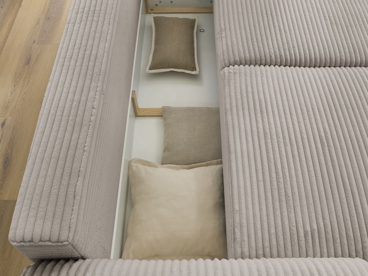 Canapé droit convertible coffre LUCIEN gros côtelé doux avec pouf