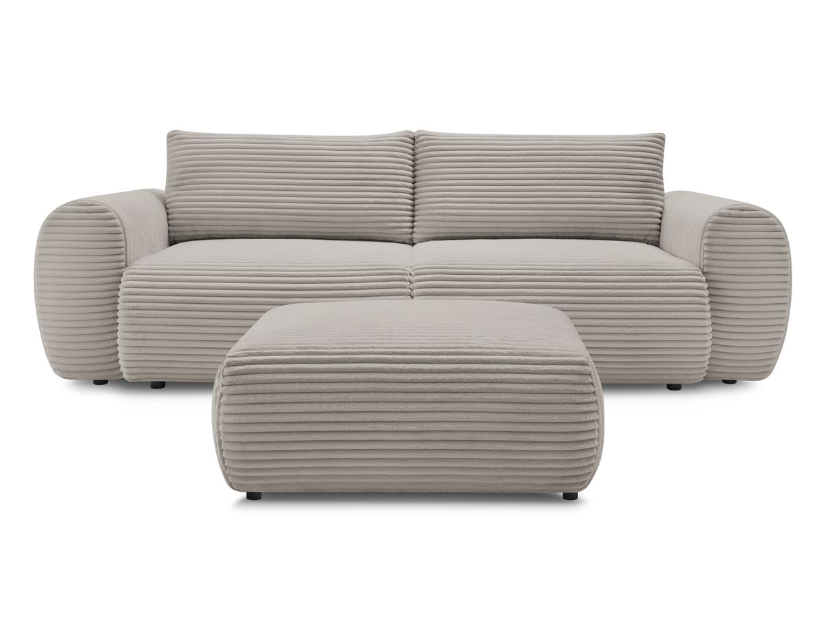 Canapé droit convertible coffre LUCIEN gros côtelé doux avec pouf