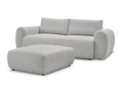 Canapé droit convertible coffre LUCIEN gros côtelé doux avec pouf
