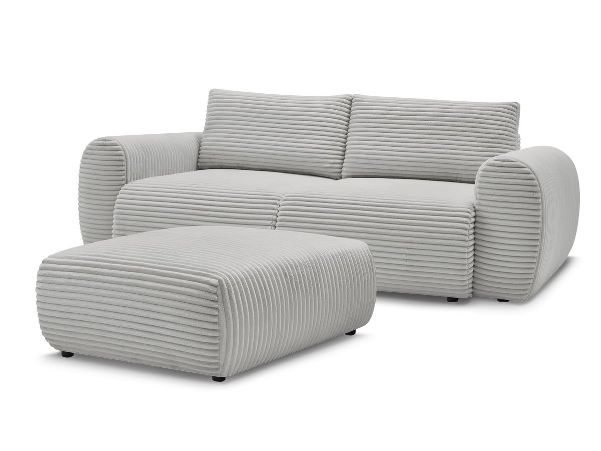 Canapé droit convertible coffre LUCIEN gros côtelé doux avec pouf