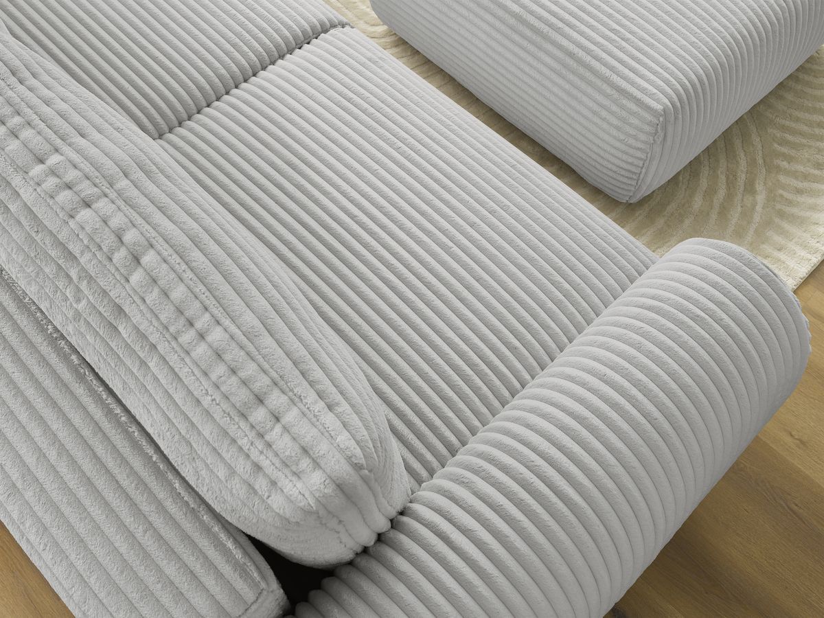 Canapé droit convertible coffre LUCIEN gros côtelé doux avec pouf