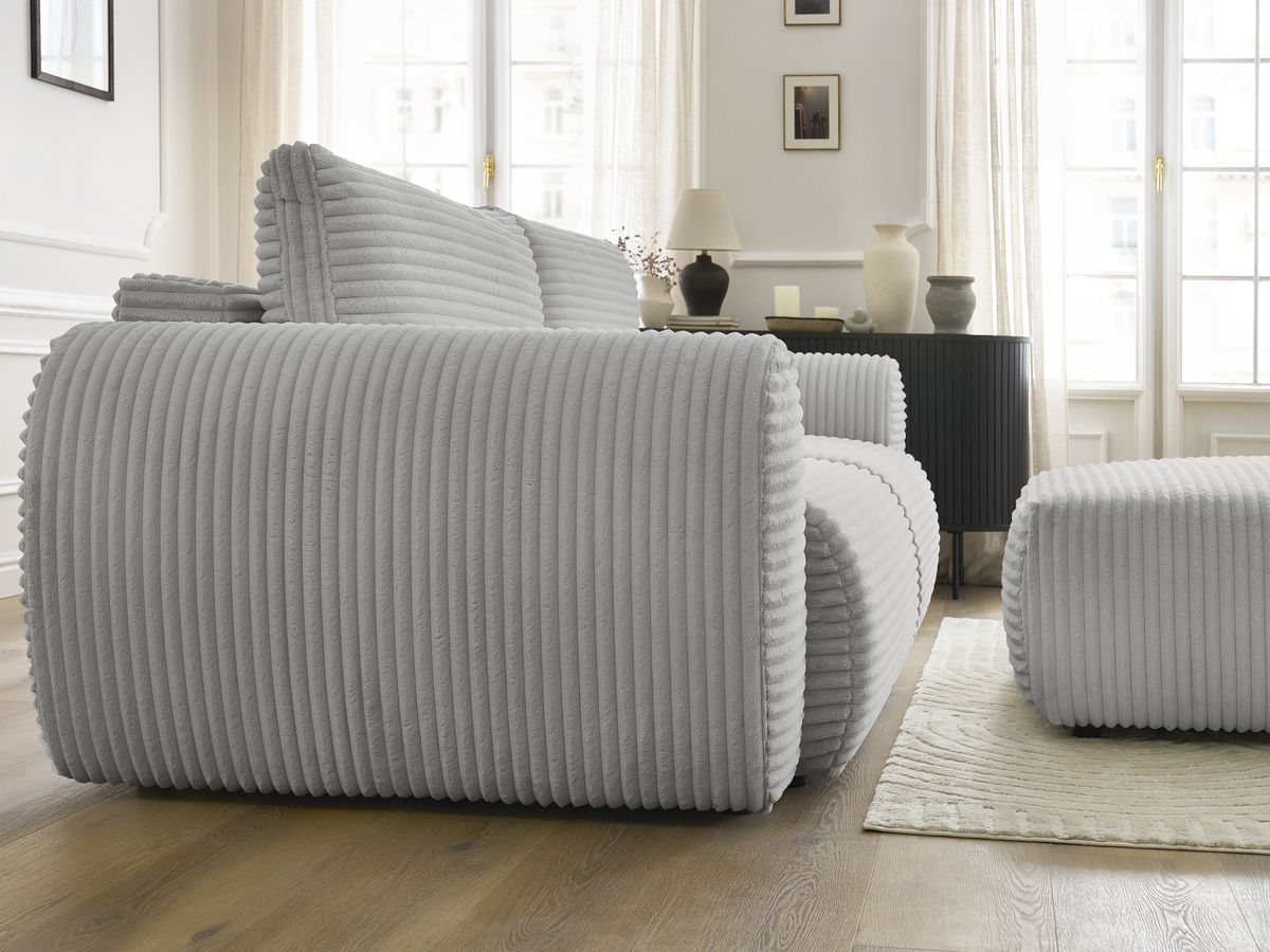 Canapé droit convertible coffre LUCIEN gros côtelé doux avec pouf