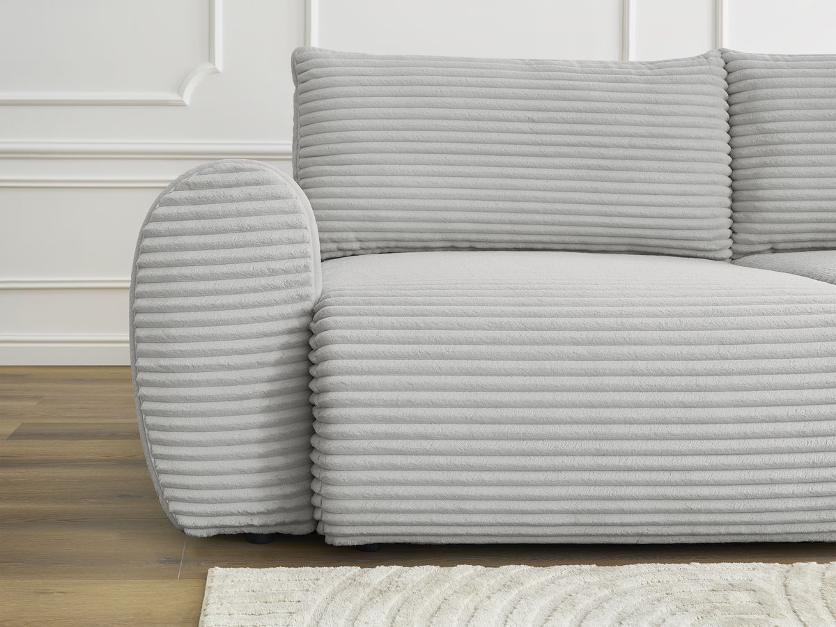 Canapé droit convertible coffre LUCIEN gros côtelé doux avec pouf