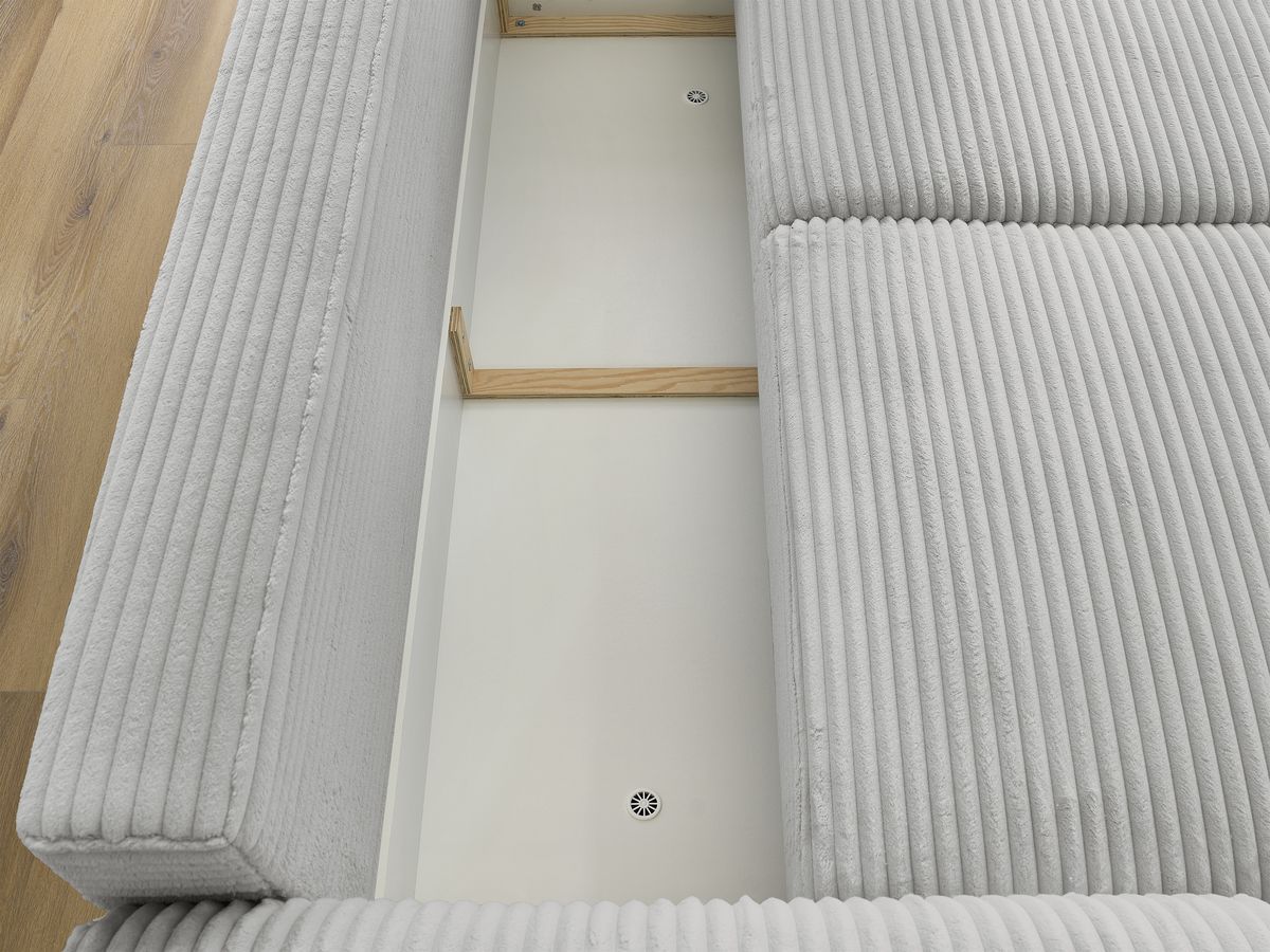 Canapé droit convertible coffre LUCIEN gros côtelé doux avec pouf