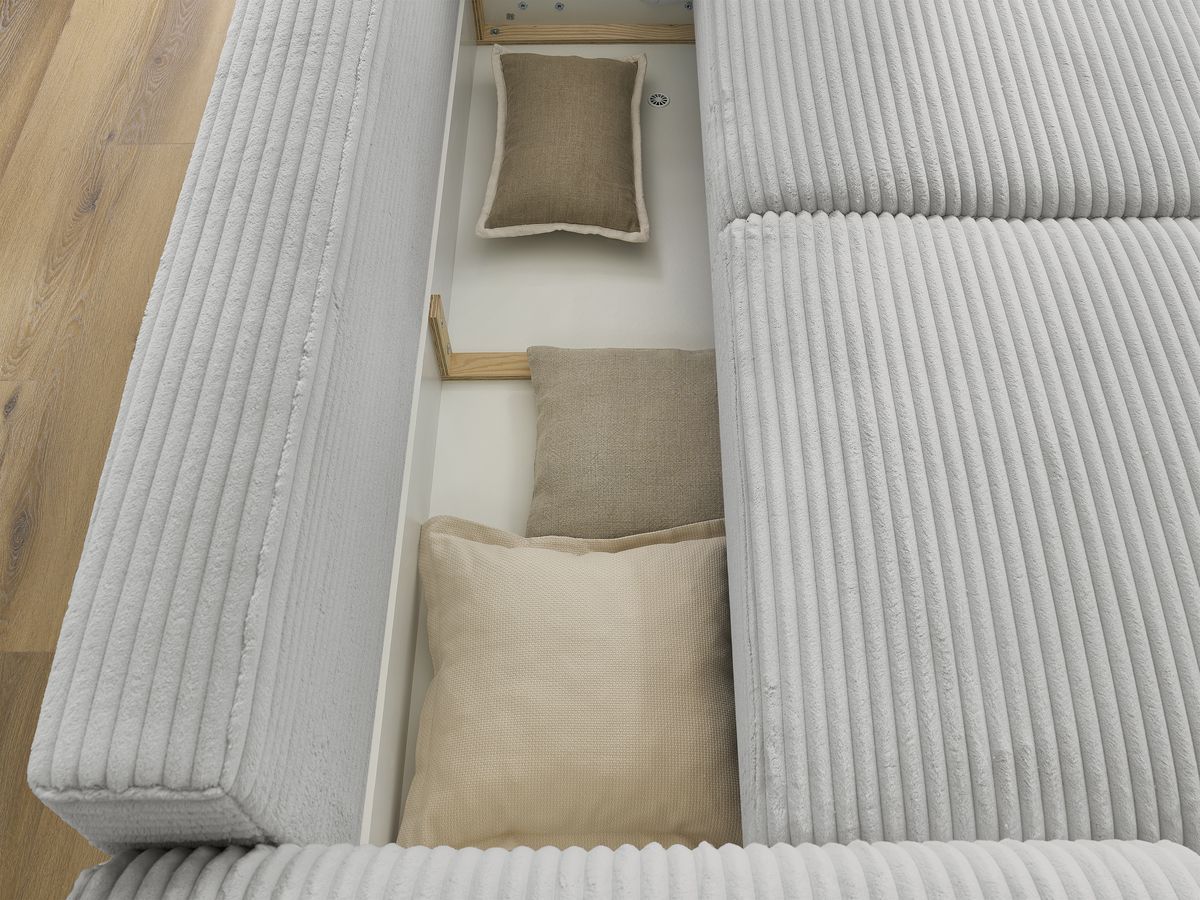 Canapé droit convertible coffre LUCIEN gros côtelé doux avec pouf