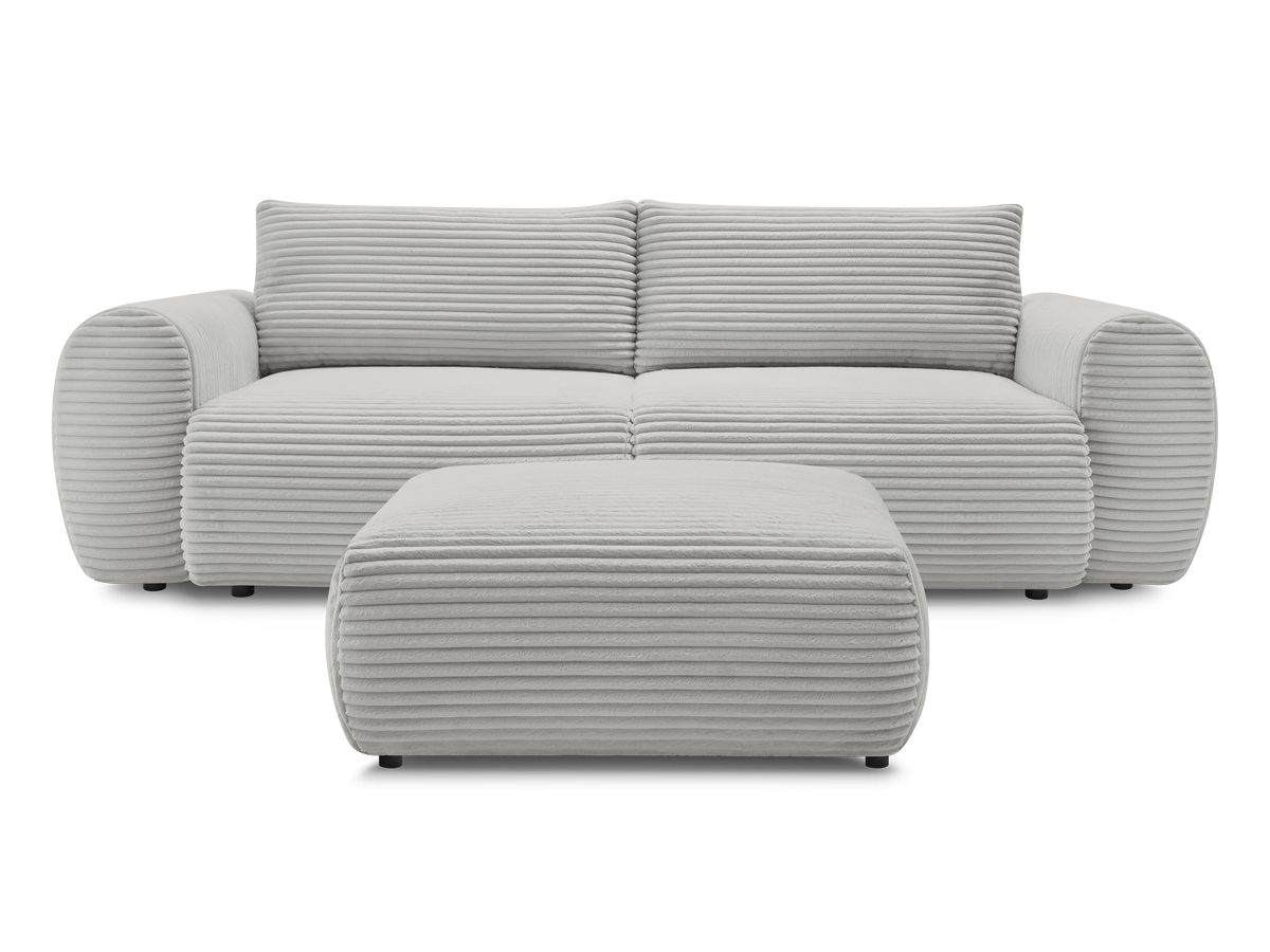 Canapé droit convertible coffre LUCIEN gros côtelé doux avec pouf