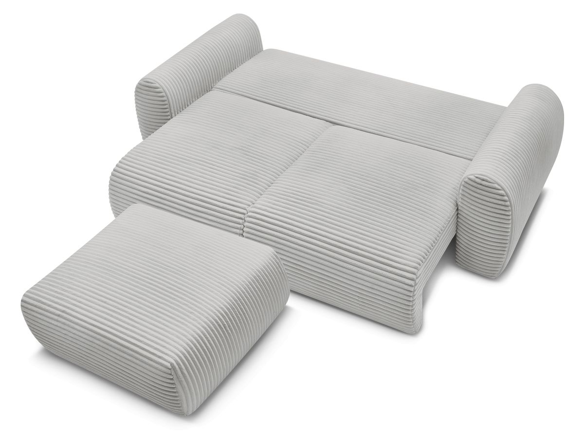 Canapé droit convertible coffre LUCIEN gros côtelé doux avec pouf