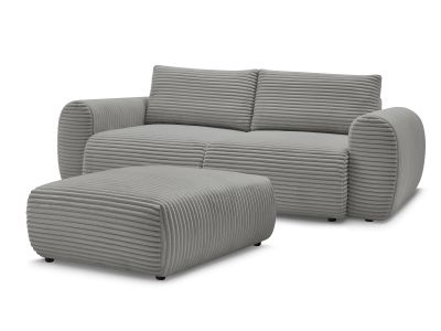 Canapé droit convertible coffre LUCIEN gros côtelé doux avec pouf