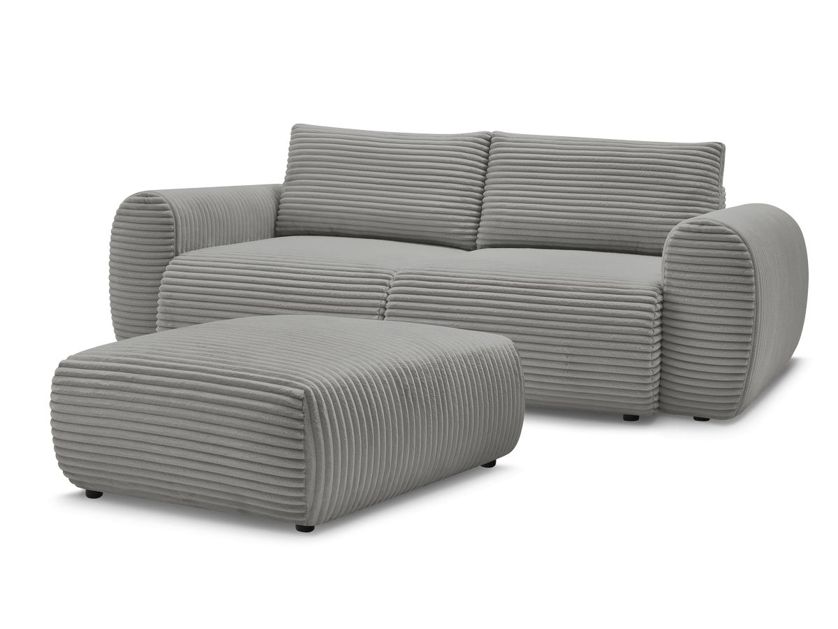 Canapé droit convertible coffre LUCIEN gros côtelé doux avec pouf